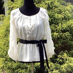 Adrianna Papell Silk Ruffled Ribbon Belt Sheer Dressy Evening Special Occasion